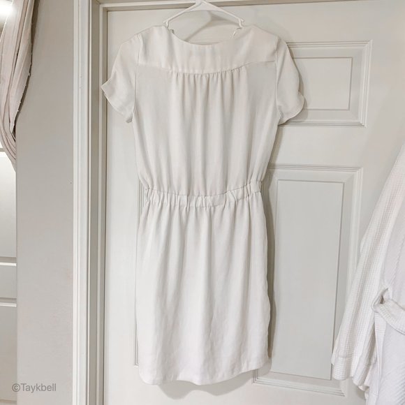 Zara white summer dress front zipper cinch waist - Picture 3 of 7